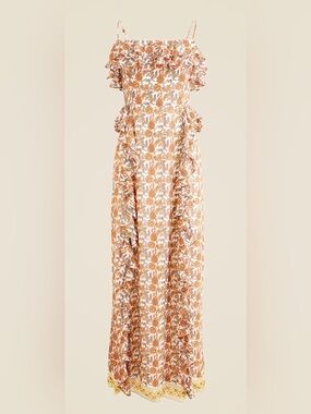 J.Crew Collection Cascading Ruffle Dress in Sunset Rose Block Print Chiffon - 16